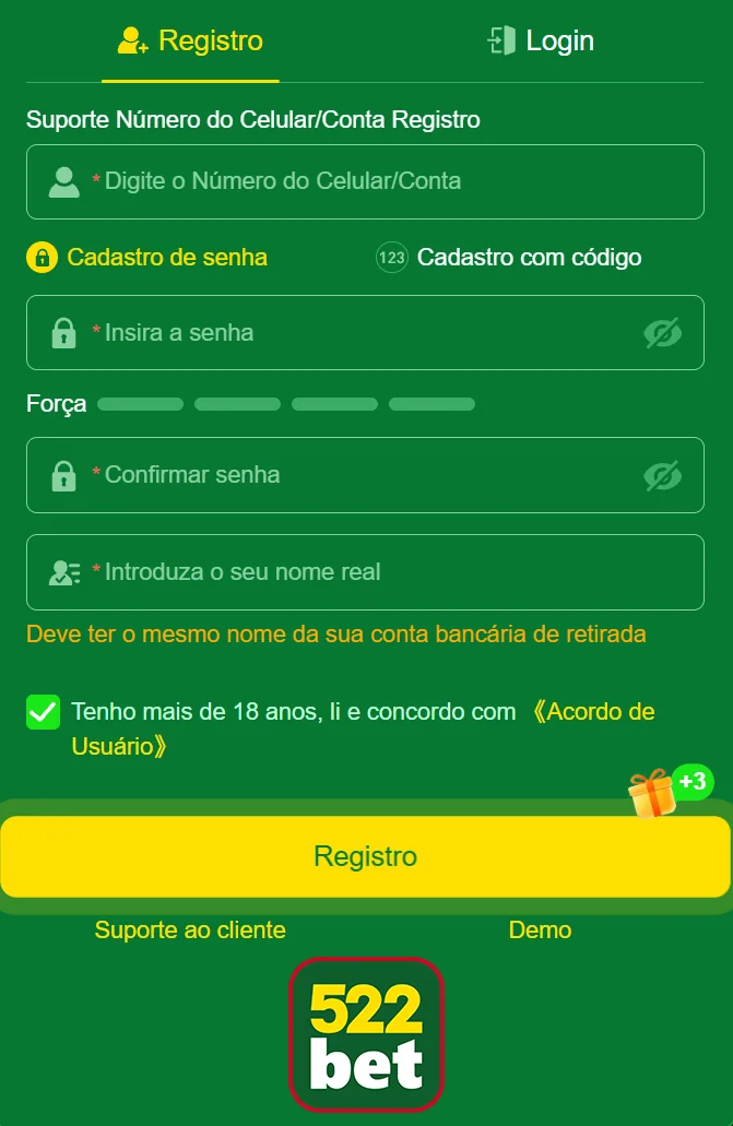 App mobile 522bet em tela com design moderno